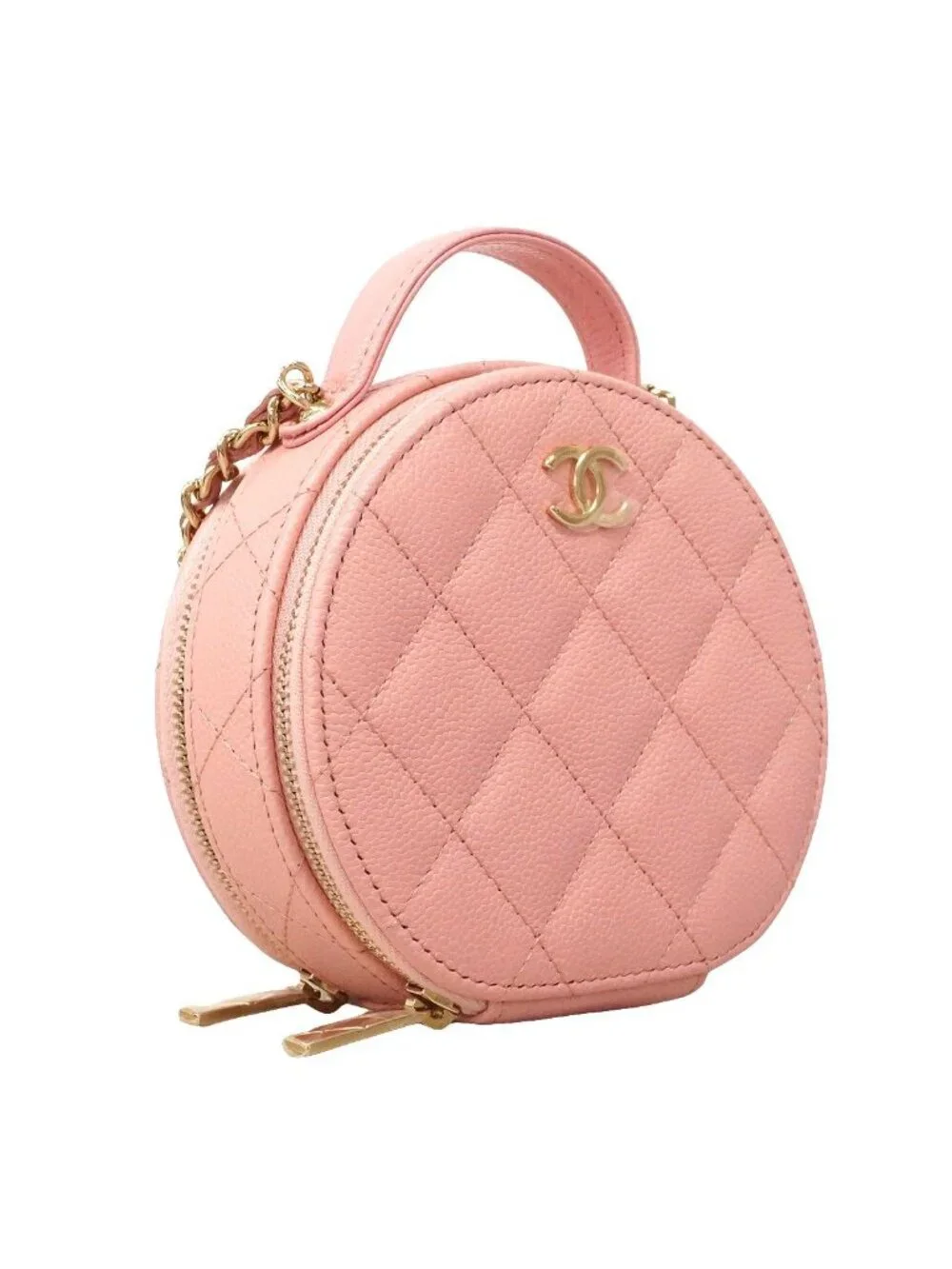 Chanel Handbag Quilted Caviar Leather Pink Champagne Gold 2-Way Bag